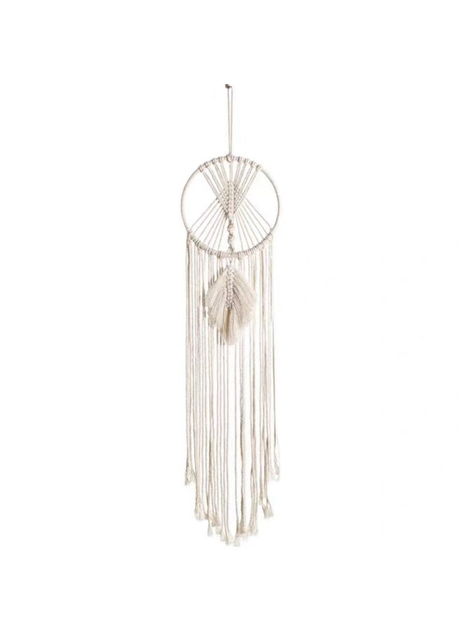 Woven Wall Hanging, Crochet Crescent Moon Star Dream Catcher with Long Tassel- White Cotton Handmade Bohemian Nursery Decor Decoration Art Craft for Kids Bedroom Dorm Room - Image 3